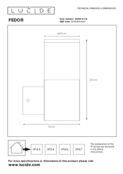 Lucide FEDOR - Wandlamp Binnen/Buiten - 1xE27 - IP44 - Mat chroom - technisch